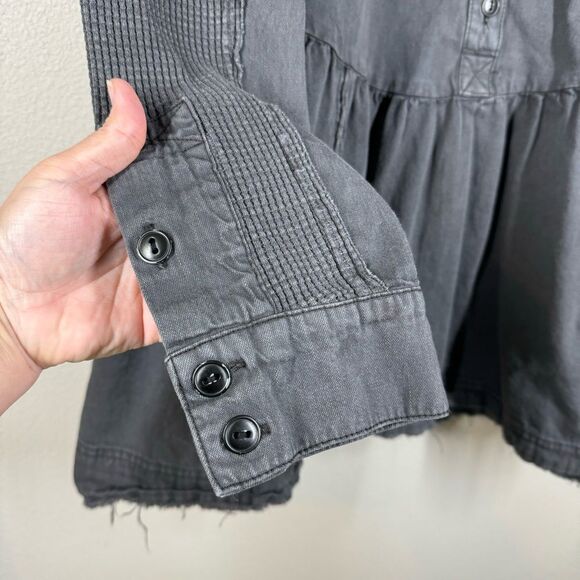 Free People Kenny Denim Mini Dress Ruffled Detail Frayed Hem Black Medium - Picture 7 of 9